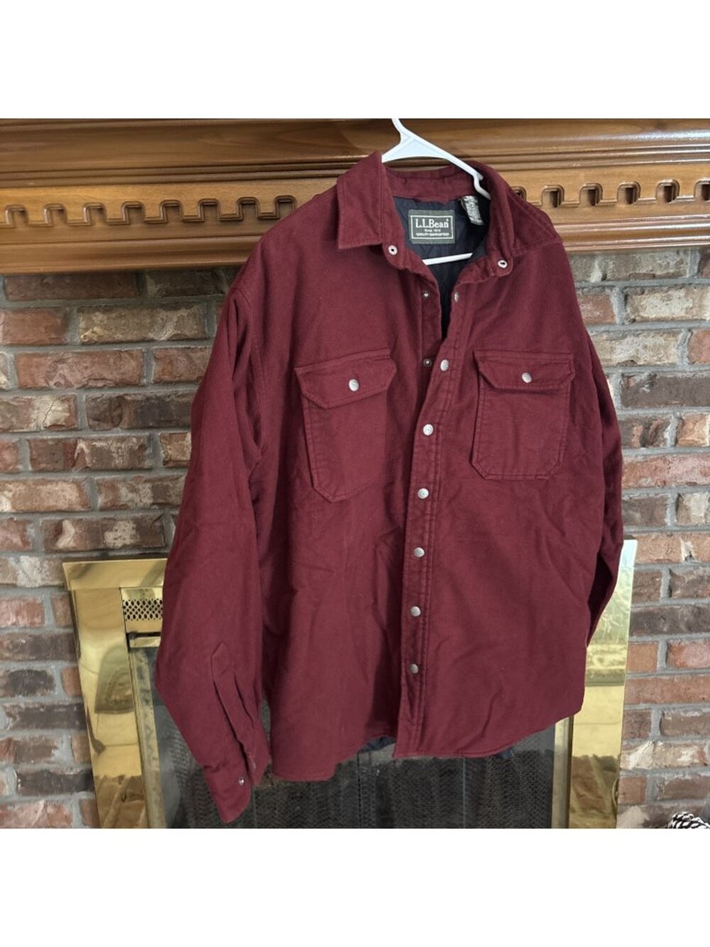 Ll Bean Burgundy Heavy Insulated Outdoor Shirt Jacket Size Large Flannel Snap